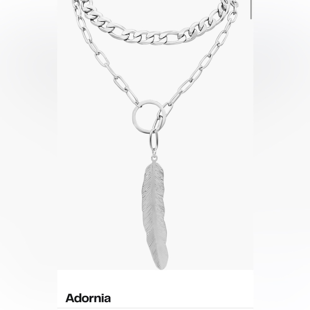 Adornia Mixed Chain Feather Lariat Layered Necklace
